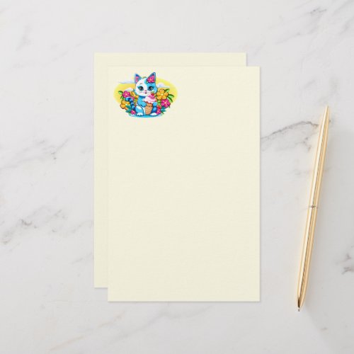 Kitty Cat with ice cream Summer Kawaii Character  Stationery
