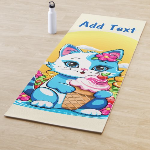 Kitty Cat with ice cream Summer Kawaii Character  Yoga Mat