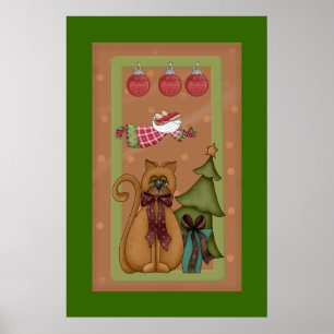 Kitty Cat with Tree Picture Poster