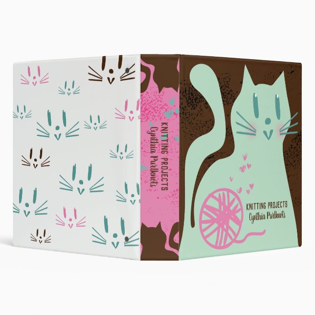 Kitty cat yarn knitter knitting crochet homespun 3 ring binder (Background)