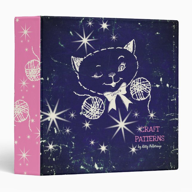 Kitty cat yarn knitting crochet crafts pattern 3 ring binder (Front/Spine)