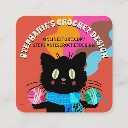 Kitty cat yarn rainbow crochet knitting homespun s square business card