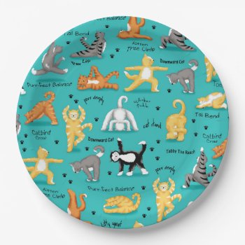 Kitty Cat Yoga Poses Colorful Turquoise Blue Paper Plates by phyllisdobbs at Zazzle