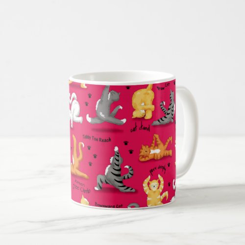 Kitty Cat Yoga Poses Red Yellow Coffee Mug