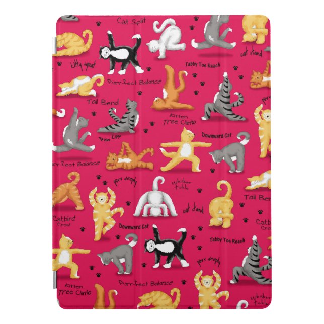 Kitty Cat Yoga Poses Red Yellow iPad Pro Cover (Front)