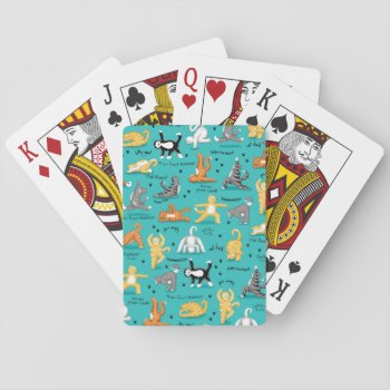 Kitty Cat Yoga Poses Turquoise Blue Yellow Playing Cards by phyllisdobbs at Zazzle