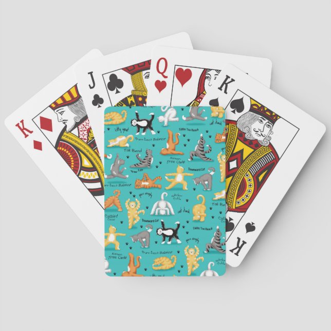 Kitty Cat Yoga Poses Turquoise Blue Yellow Poker Cards (Back)