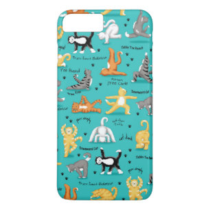 Kitty Cat Yoga Poses Turquoise Teal Blue Yellow iPhone 8 Plus/7 Plus Case