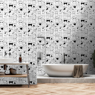 Kitty Cats Black and White Wallpaper
