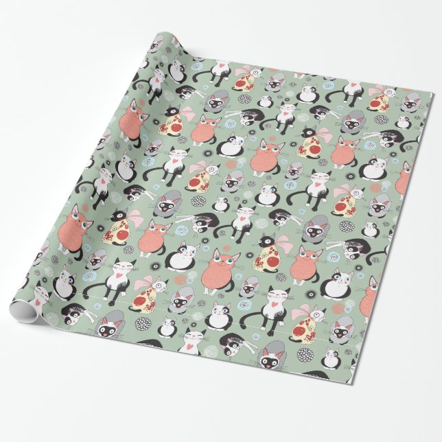 Kitty Cats Cat Lovers  Wrapping Paper (Unrolled)