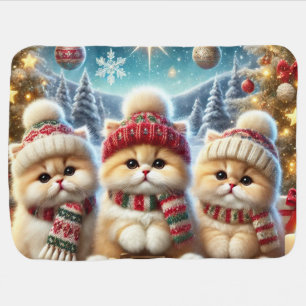 Kitty cats in festive Christmas decor and Snow Baby Blanket