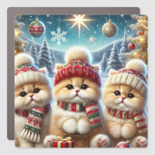 Kitty cats in festive Christmas decor and Snow Car Magnet