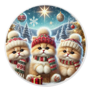 Kitty cats in festive Christmas decor and Snow Ceramic Knob