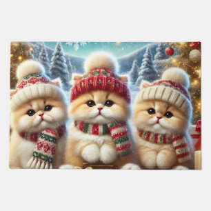 Kitty cats in festive Christmas decor and Snow Doormat
