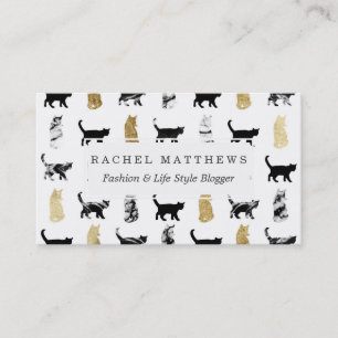 Kitty Cats in Gold and Black and White Marble Business Card