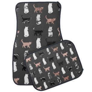 Kitty Cats in Rose Gold and Black and White Marble Car Mat
