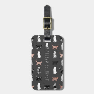 Kitty Cats in Rose Gold and Black and White Marble Luggage Tag