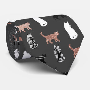 Kitty Cats in Rose Gold and Black and White Marble Neck Tie