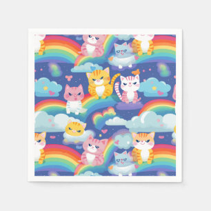 Kitty Cats on Rainbow Clouds Cute and Happy Napkins