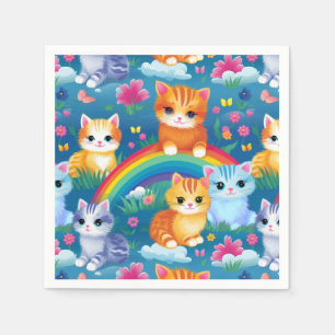 Kitty Cats on Rainbows Cute and Colorful Napkins
