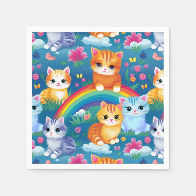 Kitty Cats on Rainbows Cute and Colorful Napkins (Front)