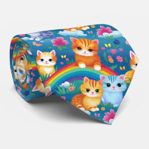 Kitty Cats on Rainbows Cute and Colorful Neck Tie