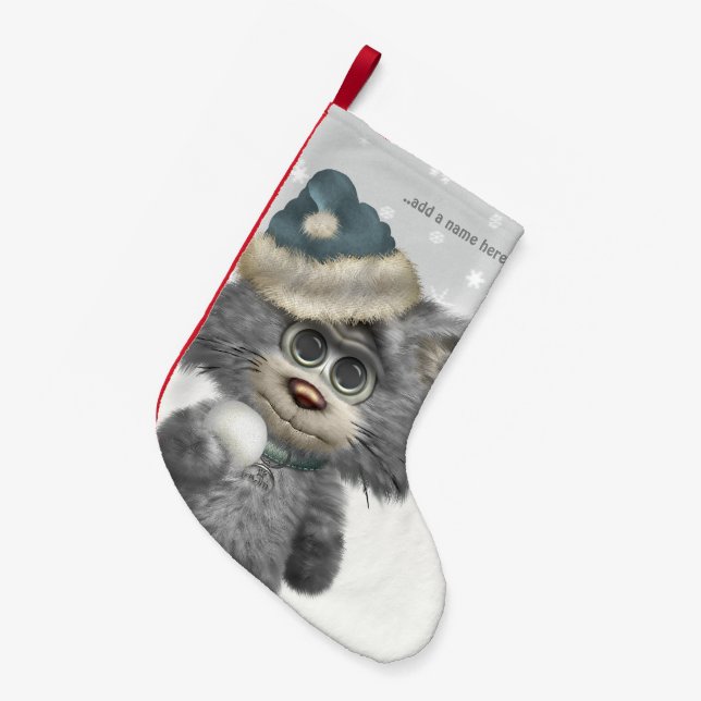 Kitty Cats Winter Wonderland Personalized Small Christmas Stocking (Front (Hanging))