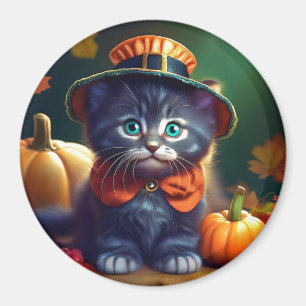 Kitty Celebrating Thanksgiving Magnet