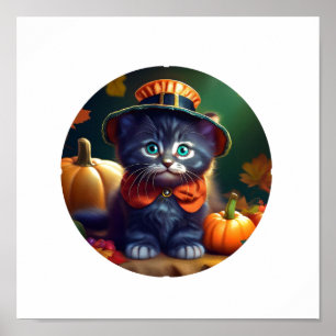 Kitty Celebrating Thanksgiving Poster