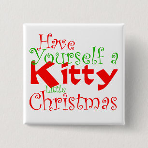 Kitty Christmas Holiday Button