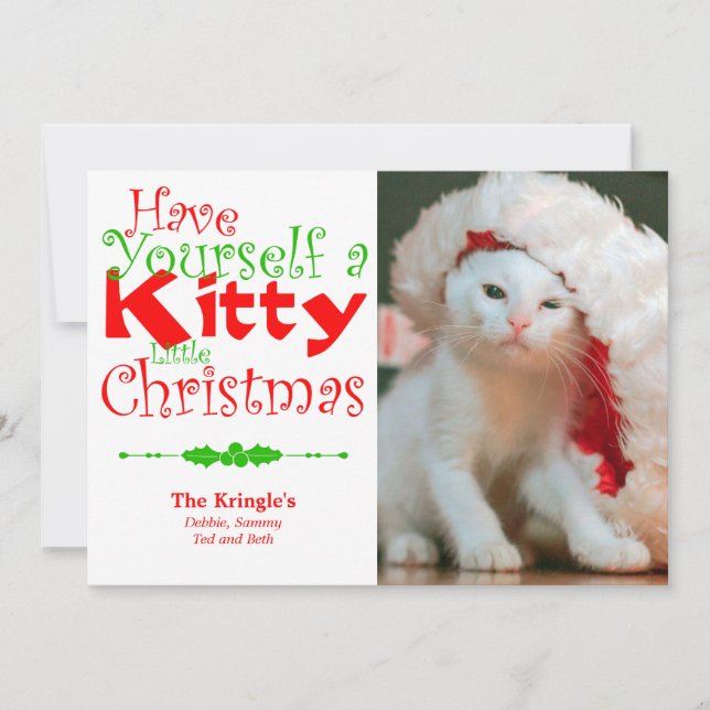 Kitty Christmas Holiday Pet Photo Card (Front)