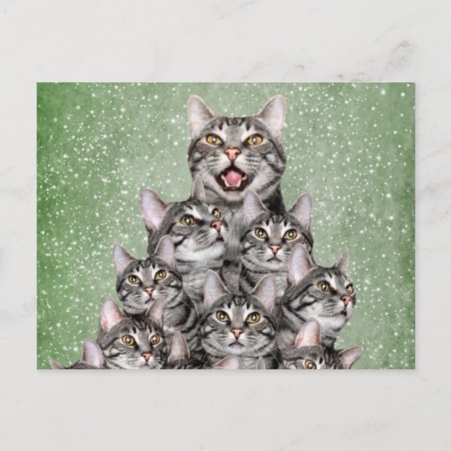 Kitty Christmas tree Holiday Postcard (Front)
