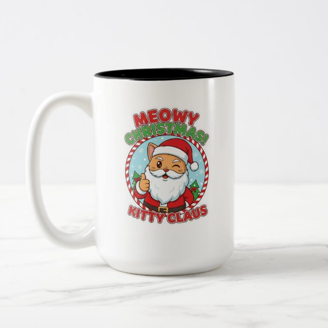 Kitty Claus, 15 oz Two-Tone Coffee Mug (Left)