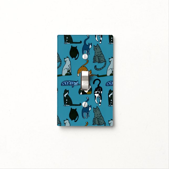 Kitty Corner Cat Pattern Light Switch Cover (In Situ)