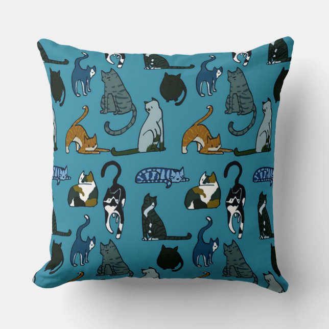 Kitty Corner Cat Pattern Throw Pillow (Front)