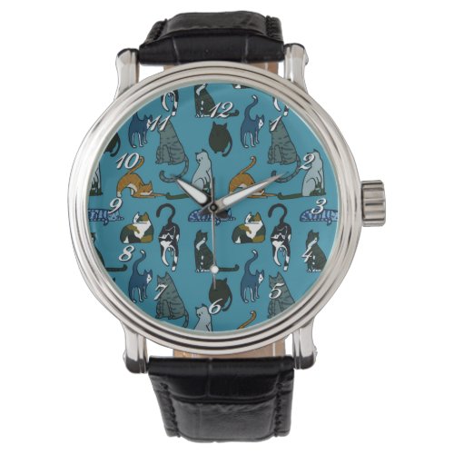 Kitty Corner Cat Pattern Wrist Watch