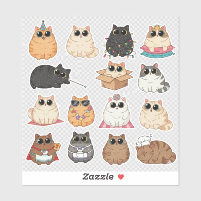 Kitty Decals - Funny Animal Vinyl Stickers (Sheet)