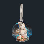 kitty dj cat pet ID tag<br><div class="desc">cat pet kitty kitten,  feline pizza memes funny,  cats music space dj , cute disc jockey party,  meme sound dance galaxy , universe colorful purple,  cosmic disco cat pet,  kitty kitten feline</div>