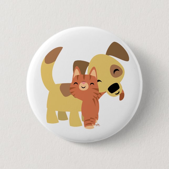 Kitty & Doggy cartoon button badge (Front)