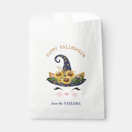 Kitty Face Gold Floral Halloween Favor Bag