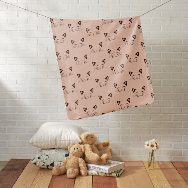 Kitty Face Graphic Pattern Baby Blanket (In Situ)
