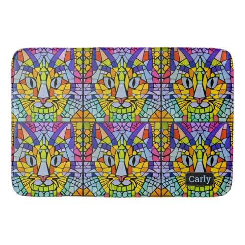 Kitty Face in Bright Mosaic Tiles Fun Kids or Pets Bath Mat