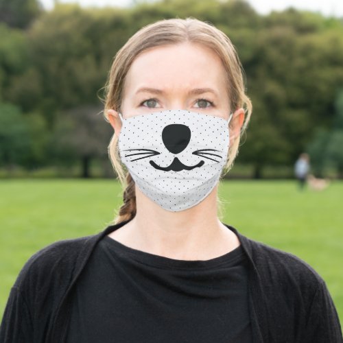 kitty face on polka dots adult cloth face mask