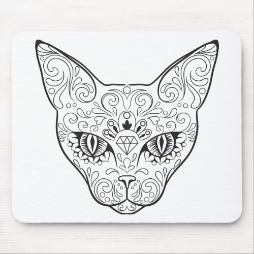 Kitty Face Sugar Skull  Day of the Dead Cat Mouse Pad