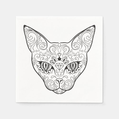 Kitty Face Sugar Skull  Day of the Dead Cat Paper Napkins