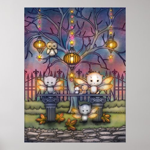 Kitty Fairies on an Autumn Night Art Poster