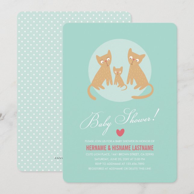 Kitty Family Mint Couples Baby Shower Invite Round (Front/Back)