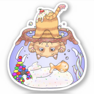 Kitty Fish Bowl Dessert Sticker