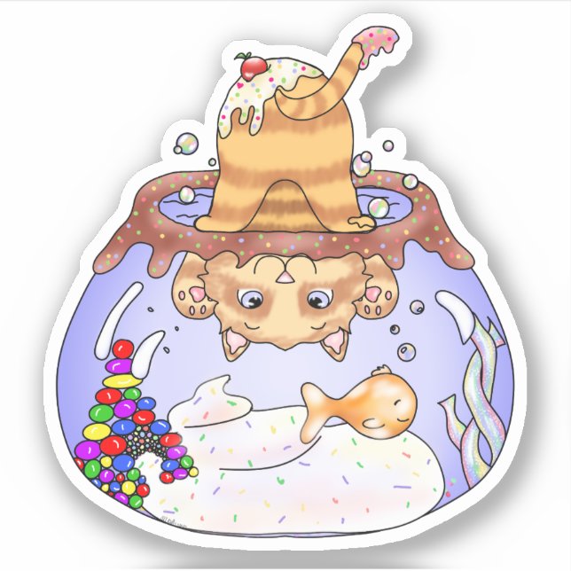 Kitty Fish Bowl Dessert Sticker (Front)