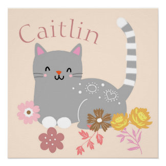 Kitty Flowers Poster
